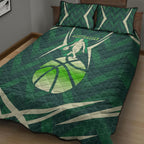 Australian Boomers Basketball Quilt Bed Set Green Hexagon Camo Style With Dynamic Slam Dunk Graphic