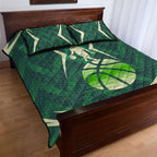Australian Boomers Basketball Quilt Bed Set Green Hexagon Camo Style With Dynamic Slam Dunk Graphic
