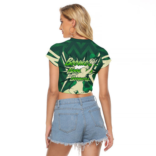 Australian Boomers Basketball Raglan Cropped T Shirt Green Hexagon Camo Style With Dynamic Slam Dunk Graphic