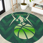 Australian Boomers Basketball Round Carpet Green Hexagon Camo Style With Dynamic Slam Dunk Graphic