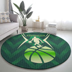Australian Boomers Basketball Round Carpet Green Hexagon Camo Style With Dynamic Slam Dunk Graphic