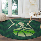 Australian Boomers Basketball Round Carpet Green Hexagon Camo Style With Dynamic Slam Dunk Graphic