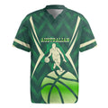 Australian Boomers Basketball Rugby Jersey Green Hexagon Camo Style With Dynamic Slam Dunk Graphic