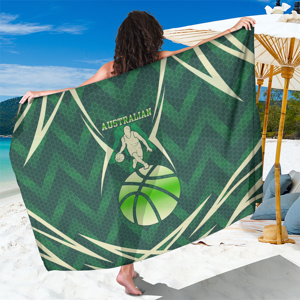 Australian Boomers Basketball Sarong Green Hexagon Camo Style With Dynamic Slam Dunk Graphic