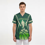 Australian Boomers Basketball Scrub Top Green Hexagon Camo Style With Dynamic Slam Dunk Graphic