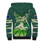 Australian Boomers Basketball Sherpa Hoodie Green Hexagon Camo Style With Dynamic Slam Dunk Graphic