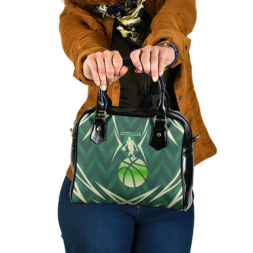 Australian Boomers Basketball Shoulder Handbag Green Hexagon Camo Style With Dynamic Slam Dunk Graphic