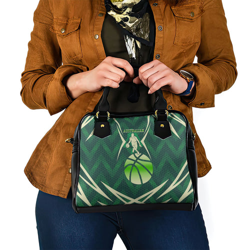 Australian Boomers Basketball Shoulder Handbag Green Hexagon Camo Style With Dynamic Slam Dunk Graphic