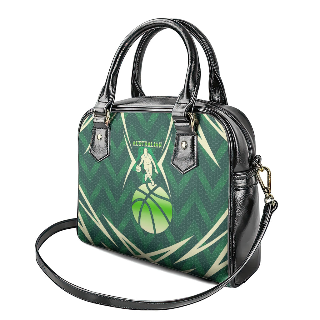 Australian Boomers Basketball Shoulder Handbag Green Hexagon Camo Style With Dynamic Slam Dunk Graphic