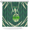 Australian Boomers Basketball Shower Curtain Green Hexagon Camo Style With Dynamic Slam Dunk Graphic