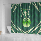 Australian Boomers Basketball Shower Curtain Green Hexagon Camo Style With Dynamic Slam Dunk Graphic