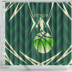 Australian Boomers Basketball Shower Curtain Green Hexagon Camo Style With Dynamic Slam Dunk Graphic
