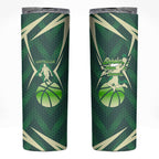 Australian Boomers Basketball Skinny Tumbler Green Hexagon Camo Style With Dynamic Slam Dunk Graphic