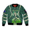 Australian Boomers Basketball Sleeve Zip Bomber Jacket Green Hexagon Camo Style With Dynamic Slam Dunk Graphic