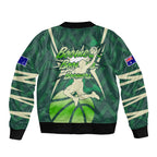 Australian Boomers Basketball Sleeve Zip Bomber Jacket Green Hexagon Camo Style With Dynamic Slam Dunk Graphic