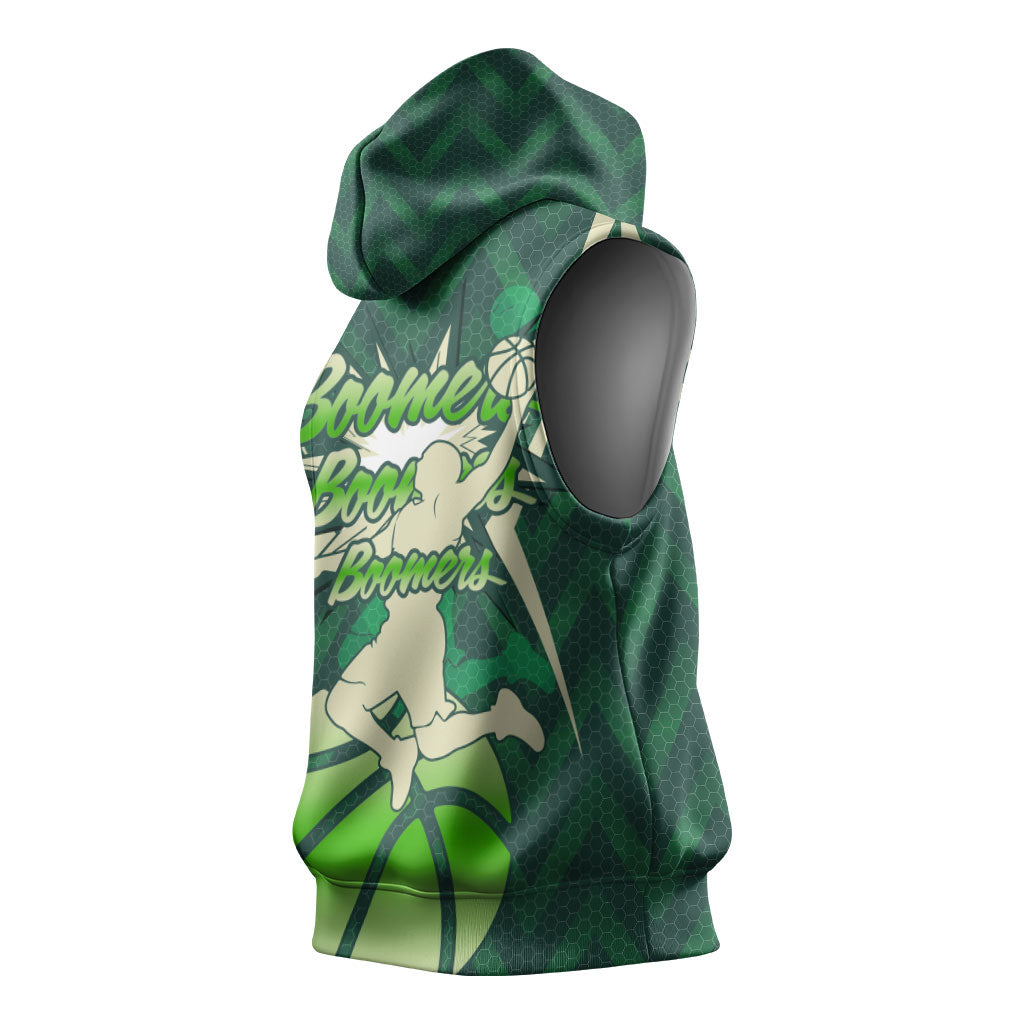 Australian Boomers Basketball Sleeveless Hoodie Green Hexagon Camo Style With Dynamic Slam Dunk Graphic