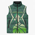 Australian Boomers Basketball Sleeveless Puffer Jacket Green Hexagon Camo Style With Dynamic Slam Dunk Graphic