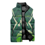 Australian Boomers Basketball Sleeveless Puffer Jacket Green Hexagon Camo Style With Dynamic Slam Dunk Graphic