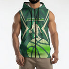 Australian Boomers Basketball Sleeveless Zip Hoodie Green Hexagon Camo Style With Dynamic Slam Dunk Graphic