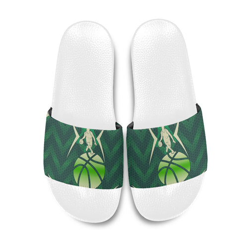 Australian Boomers Basketball Slide Sandals Green Hexagon Camo Style With Dynamic Slam Dunk Graphic