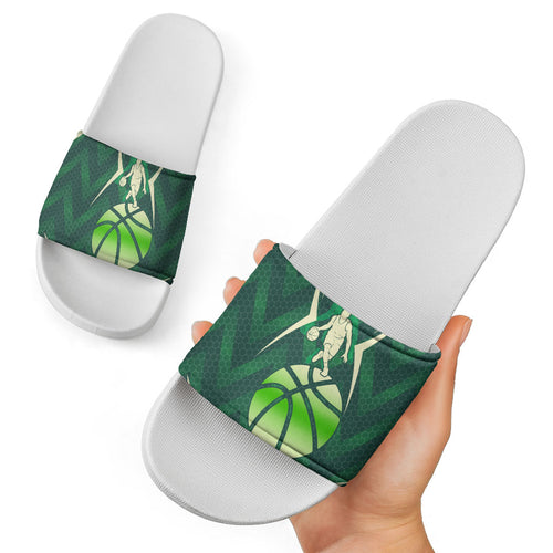 Australian Boomers Basketball Slide Sandals Green Hexagon Camo Style With Dynamic Slam Dunk Graphic