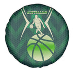 Australian Boomers Basketball Spare Tire Cover Green Hexagon Camo Style With Dynamic Slam Dunk Graphic