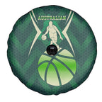 Australian Boomers Basketball Spare Tire Cover Green Hexagon Camo Style With Dynamic Slam Dunk Graphic