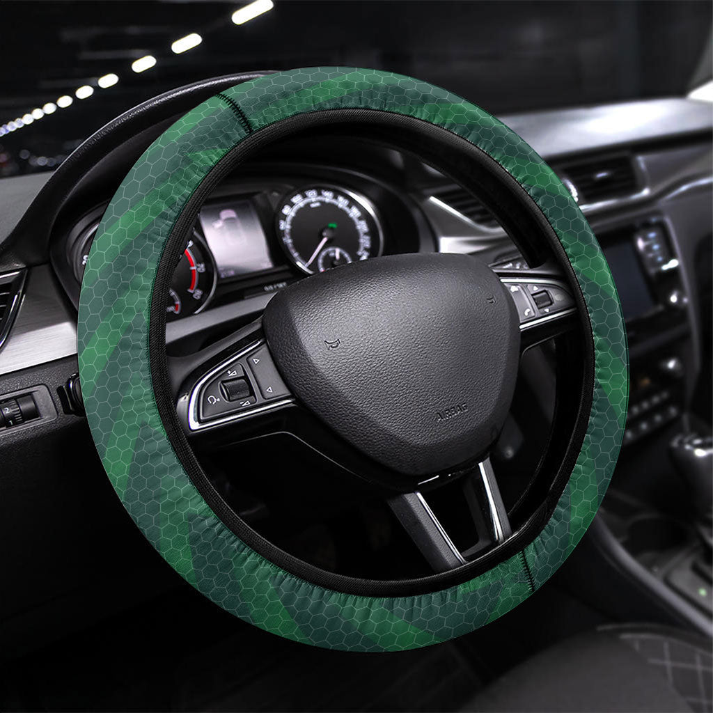 Australian Boomers Basketball Steering Wheel Cover Green Hexagon Camo Style With Dynamic Slam Dunk Graphic
