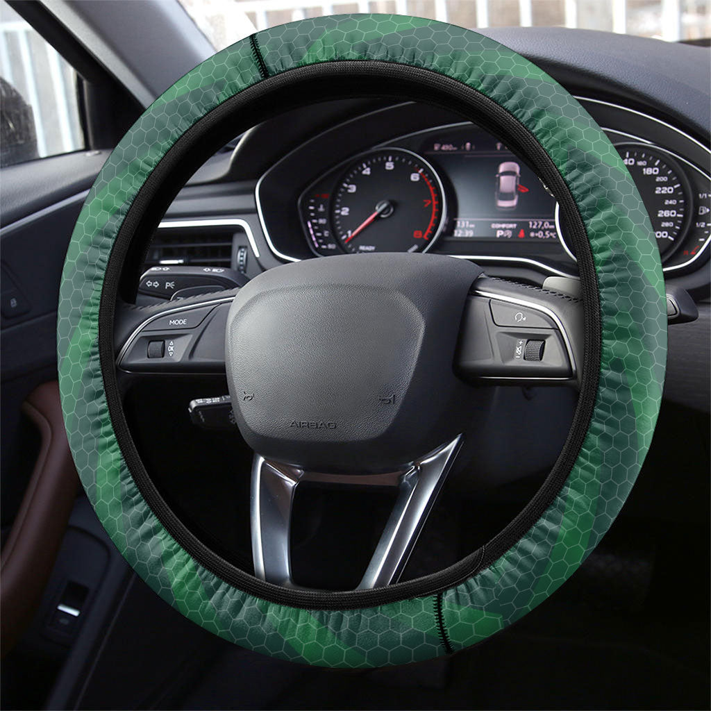 Australian Boomers Basketball Steering Wheel Cover Green Hexagon Camo Style With Dynamic Slam Dunk Graphic