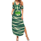 Australian Boomers Basketball Summer Maxi Dress Green Hexagon Camo Style With Dynamic Slam Dunk Graphic