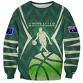 Australian Boomers Basketball Sweatshirt Green Hexagon Camo Style With Dynamic Slam Dunk Graphic