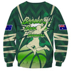 Australian Boomers Basketball Sweatshirt Green Hexagon Camo Style With Dynamic Slam Dunk Graphic