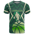 Australian Boomers Basketball T Shirt Green Hexagon Camo Style With Dynamic Slam Dunk Graphic