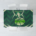 Australian Boomers Basketball Tablecloth Green Hexagon Camo Style With Dynamic Slam Dunk Graphic