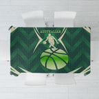 Australian Boomers Basketball Tablecloth Green Hexagon Camo Style With Dynamic Slam Dunk Graphic