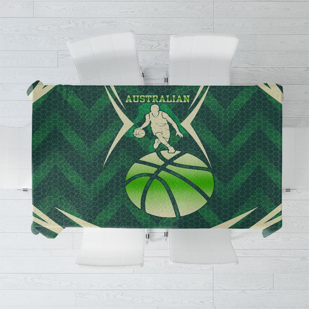 Australian Boomers Basketball Tablecloth Green Hexagon Camo Style With Dynamic Slam Dunk Graphic