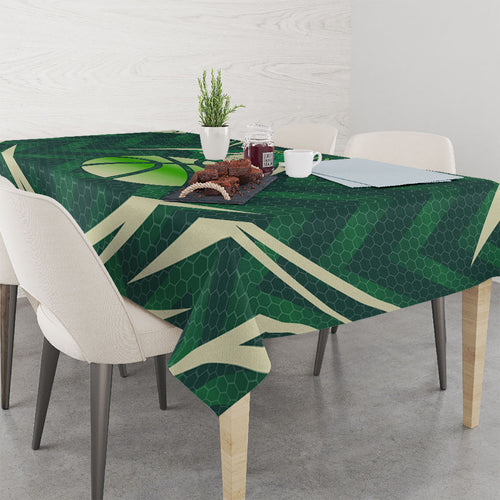 Australian Boomers Basketball Tablecloth Green Hexagon Camo Style With Dynamic Slam Dunk Graphic