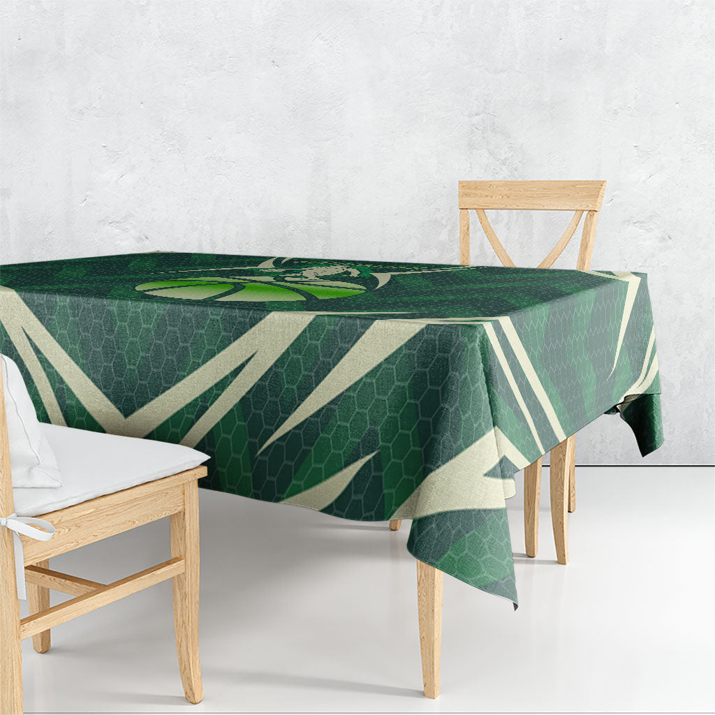 Australian Boomers Basketball Tablecloth Green Hexagon Camo Style With Dynamic Slam Dunk Graphic