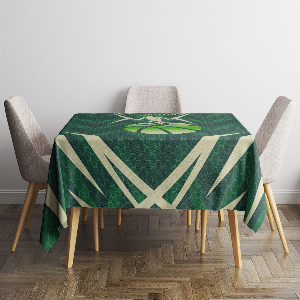 Australian Boomers Basketball Tablecloth Green Hexagon Camo Style With Dynamic Slam Dunk Graphic