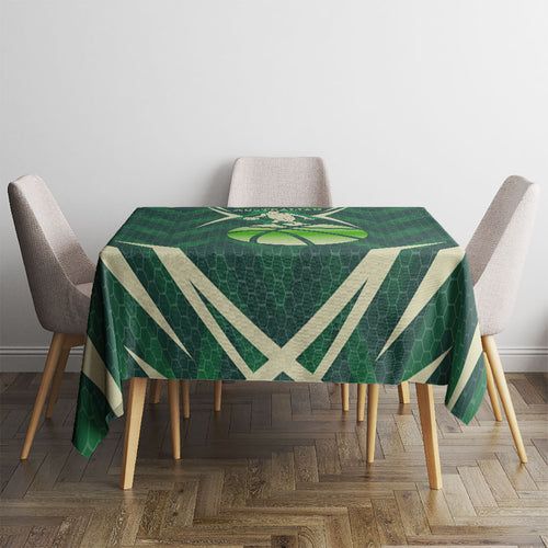 Australian Boomers Basketball Tablecloth Green Hexagon Camo Style With Dynamic Slam Dunk Graphic