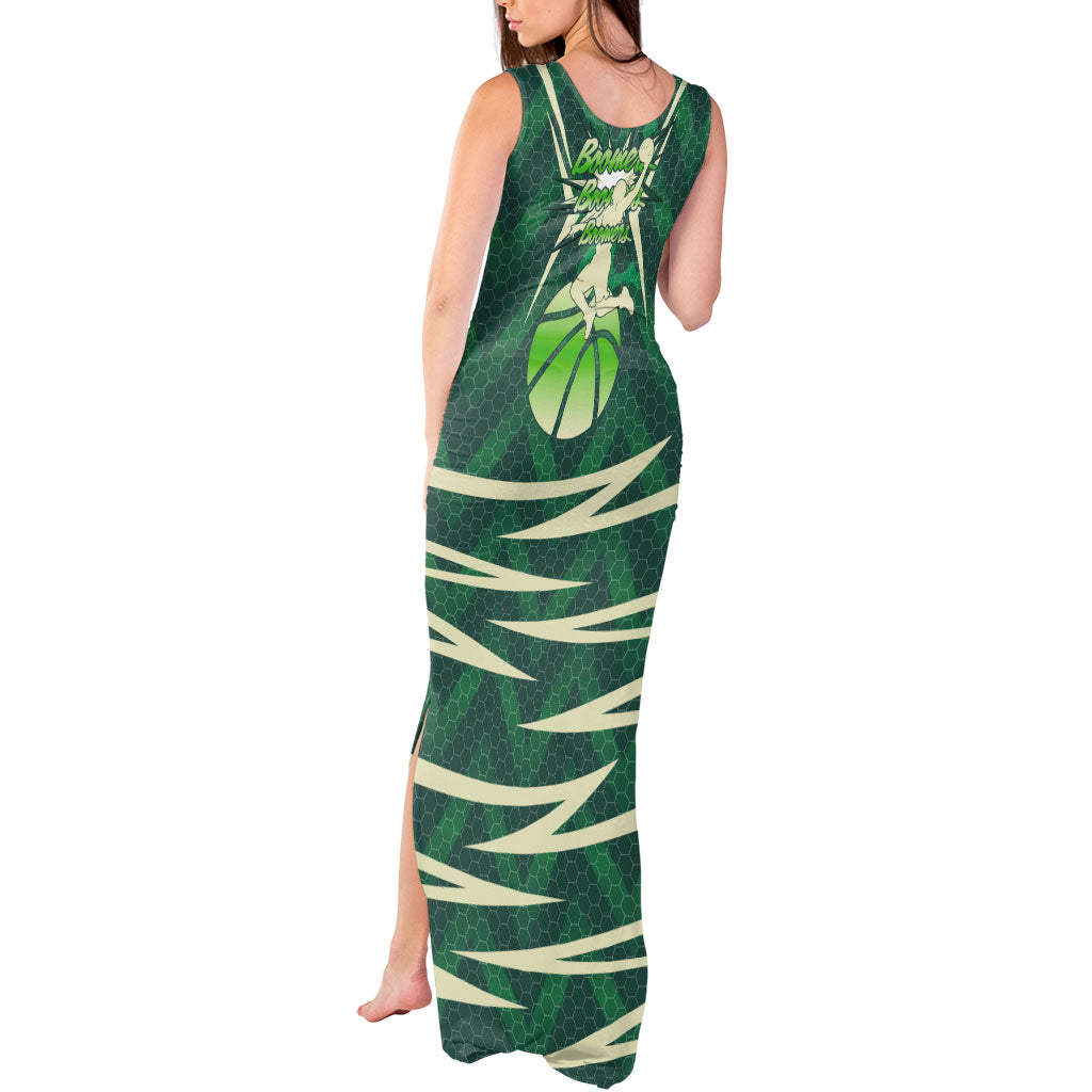 Australian Boomers Basketball Tank Maxi Dress Green Hexagon Camo Style With Dynamic Slam Dunk Graphic