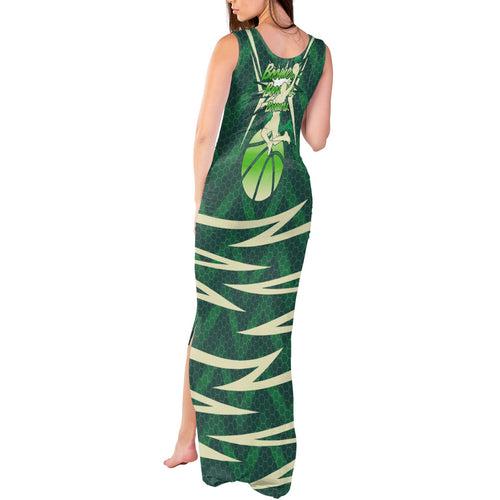 Australian Boomers Basketball Tank Maxi Dress Green Hexagon Camo Style With Dynamic Slam Dunk Graphic