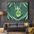 Australian Boomers Basketball Tapestry Green Hexagon Camo Style With Dynamic Slam Dunk Graphic