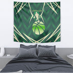 Australian Boomers Basketball Tapestry Green Hexagon Camo Style With Dynamic Slam Dunk Graphic