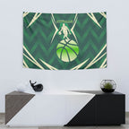 Australian Boomers Basketball Tapestry Green Hexagon Camo Style With Dynamic Slam Dunk Graphic