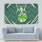 Australian Boomers Basketball Tapestry Green Hexagon Camo Style With Dynamic Slam Dunk Graphic