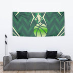 Australian Boomers Basketball Tapestry Green Hexagon Camo Style With Dynamic Slam Dunk Graphic