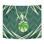 Australian Boomers Basketball Tapestry Green Hexagon Camo Style With Dynamic Slam Dunk Graphic