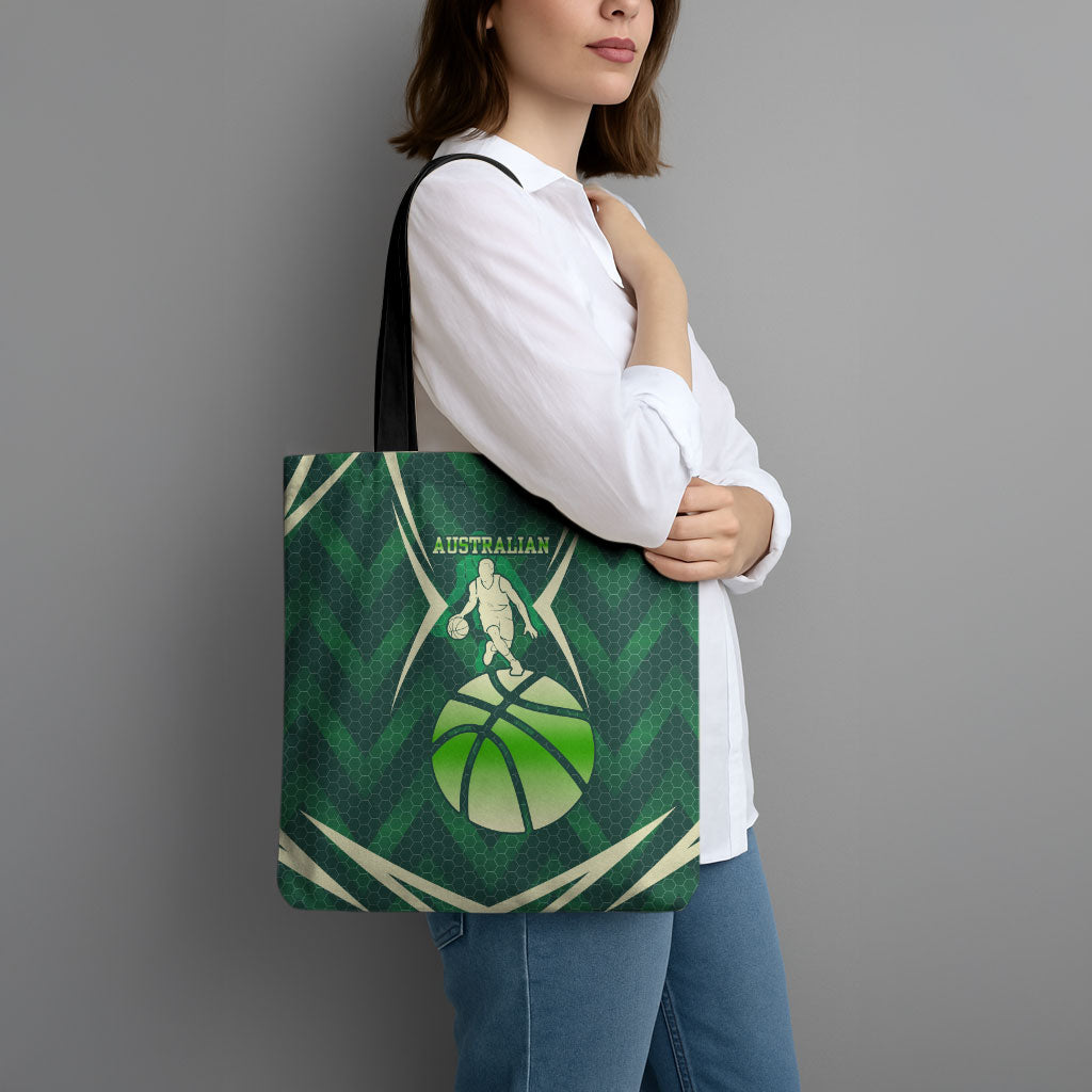 Australian Boomers Basketball Tote Bag Green Hexagon Camo Style With Dynamic Slam Dunk Graphic