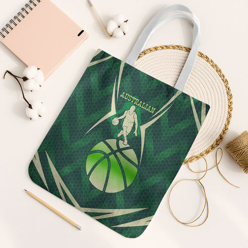 Australian Boomers Basketball Tote Bag Green Hexagon Camo Style With Dynamic Slam Dunk Graphic